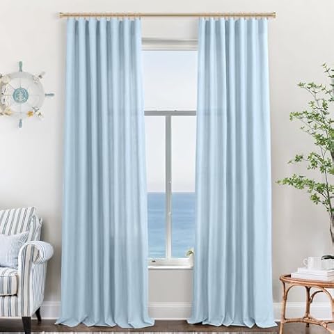 KOUFALL Light Blue Linen Sheer Curtains for Boys Cover