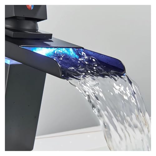 Robinet mitigeur cascade LED design noir mat haut de gamme pour vasque - 3