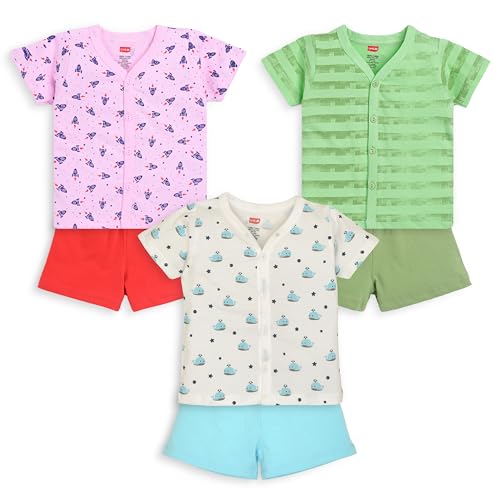 Image of LuvLap Baby Girls Regular Fit 100% Cotton Half Sleeves Girls Top CoSet Pack of 3