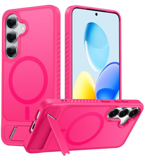 Image of FNTCASE for Samsung Galaxy S25-Plus Case: [Magnetic Stand] [Compatible with Magsafe] Translucent Matte Military Grade Shockproof Drop Rugged Protective Phone Cover, Hot Pink