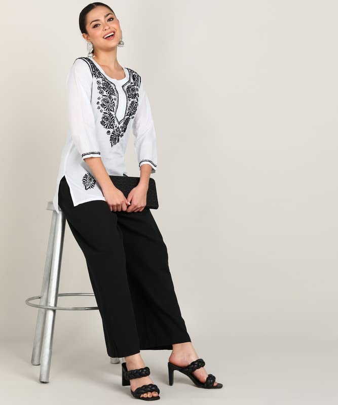 Image of Vahson Designer Hand Lucknowi Chikankari Embroidery Cotton Short Kurti for Women /Girls