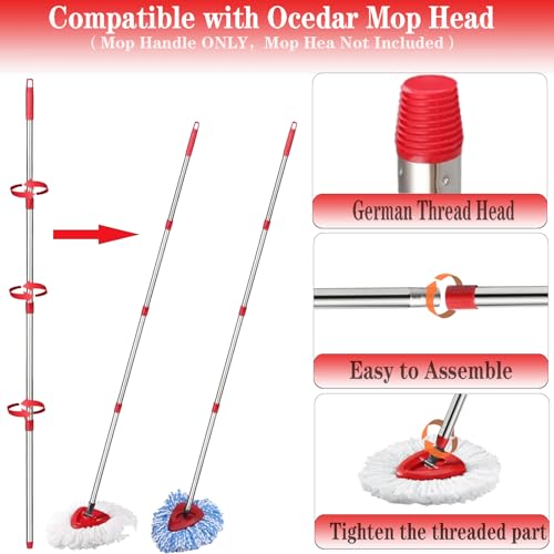 Image of Spin Mop Replacement Handle, 4-Section 30-to-58 inch Mop Replacement Stick Compatible with Ocedar Mop Handle for Easy Wring Mop Refills, Germany Screw Joint (Red 2 Pack)