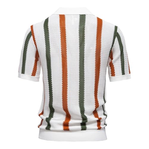 Rfmfkkg Men's Ribbed Knit Polo Shirt for Breathable Striped Tee Casual Wear with Comfortable Short Sleeve2