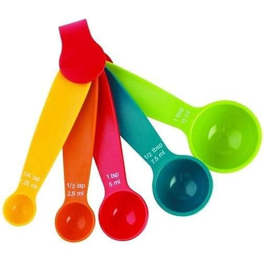 Noble Foods 5 Pcs Measuring Spoon Set Multi Coloured Kit Baking Cooking Kitchen Utensil Tool