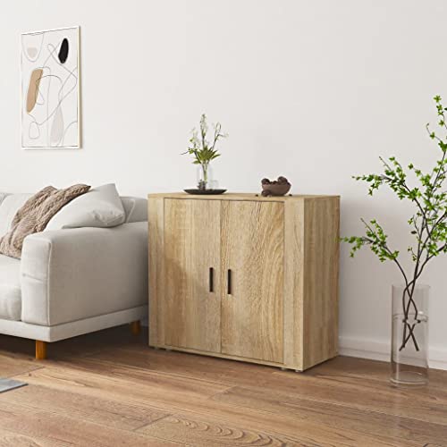 Mokuyary - Aparador de roble Sonoma (80 x 33 x 70 cm, madera de ingeniería, aparador con compartimento para armario de almacenamiento, armario lateral de cocina para sala de estar, dormitorio