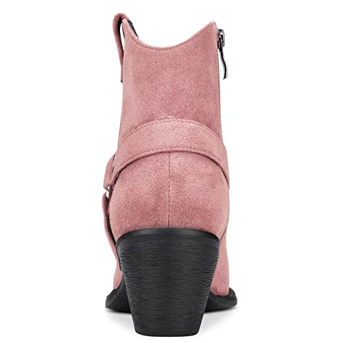 Aachcol Women Ankle Boots Short Bootie Square Toe Low Kitten Chunky Block Heel Western Cowboy Cowgirl Suede Zipper Dress Shoes 2.5 Inch4