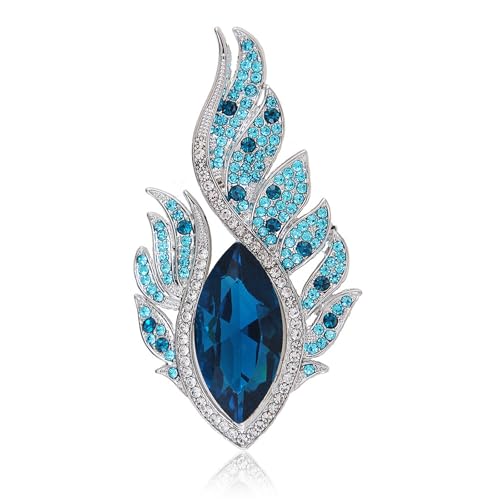 Image of Rhinestone Feather Brooches for Women Men,Vintage Animal Peacock Pin Gold /Silver /Blue / Crystal Diamond Lapel Pins Fashion Enamel Feather Leaf Brooch Elegant Dress Coat Pin Decor Wedding Christmas Birthday Jewelry