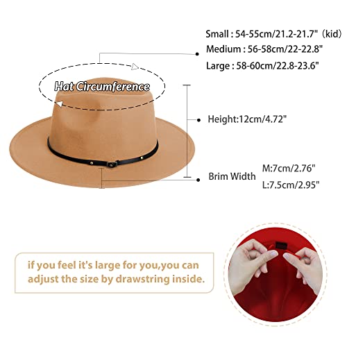 Image of jingsha Fedora Hats for Men & Women Wide Brim Fedora Felt Panama Hat Men's Dress Hats with Belt Buckle