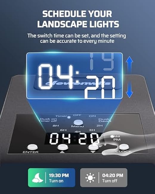 DEWENWILS 120W Low Voltage Transformer with Photocell Sensor & Timer, 120V AC to 12V DC, Weatherproof Landscape Lighting Transformer for Spotlights, Garden Lights, Steplight, Billboard¡