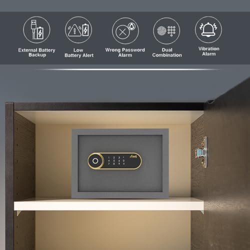 Image of Link Smart Zytron Safe Locker for Home - 16L Capacity, Digital Lock, Fingerprint & PIN Access, Anti-Theft Alarm, Three Locking Bolts, Grey || Free installation and 3 Year Domestic Warranty ||