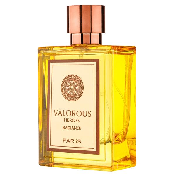 Valorous Heroes Radiance by Fariis, Luxury Perfume with Rose Gold Cap, Yellow Glass Bottle