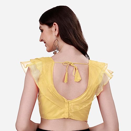 Image of Pujia Mills Women's V Neck Orgenza Three Layer Ruffle Sleeve Frill Readymade Saree Blouse