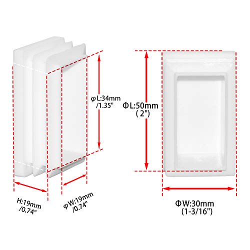 Image of Flyshop 8 PCS Tube Chair Glide Rectangle Tubing End Cap White Plastic Plug Pipe Inserts 30 x 50 mm, 1-3 /16 inch x 2 inch