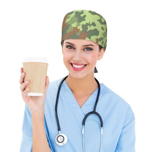 Image of Cute Pug Dog Print Working Cap Scrub Cap with Sweatband,Adjustable Fashion Bandage Tie Back Hat Headwear for Women Men