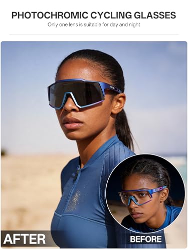 Image of KAPVOE Photochromic Cycling Glasses MTB Clear Mountain Bike Transition Bicycle Sunglasses for Men Women