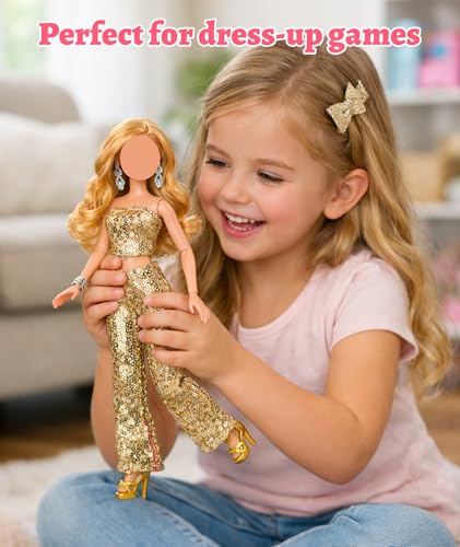 Image of Doll Clothes Set, Doll Dress for Role-Play Activities, Creative Fashion Combinations for Storytelling Games, Complete Outfit with Dress, Shoes, and Accessories for Interactive Play (Golden and Pink)