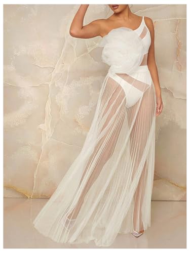 Verdusa Women's Mesh Sheer Lightweight Maxi Skirt A Line High Waist Flare Flowy Skirts4