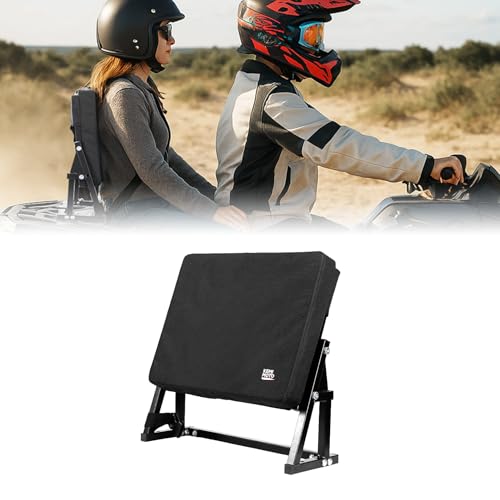KEMIMOTO Universal ATV Backrest with Storage Pocket, Wide Comfortable Four-Wheeler Backrest, Heavy Duty Steel Frame Compatible with Polaris Suzuki Kawasaki Can Am Grizzly Fourtrax