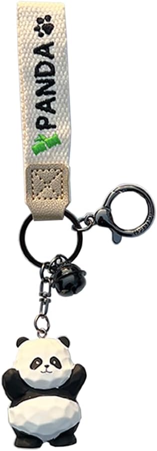 Men Women Creative Super Cute Funny Wood Carving Style Happy Chinese lucky Panda Keychain Keyrings Pendant