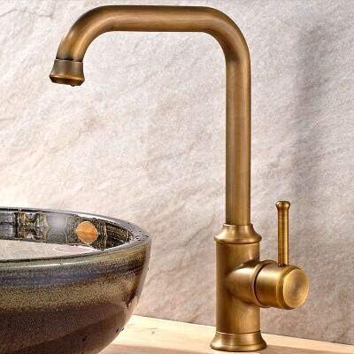 Antique Brass Bathroom Kitchen Basin Sink Faucet Mixer Tap Single Handle Single Hole Solid Brass Deck Mounted