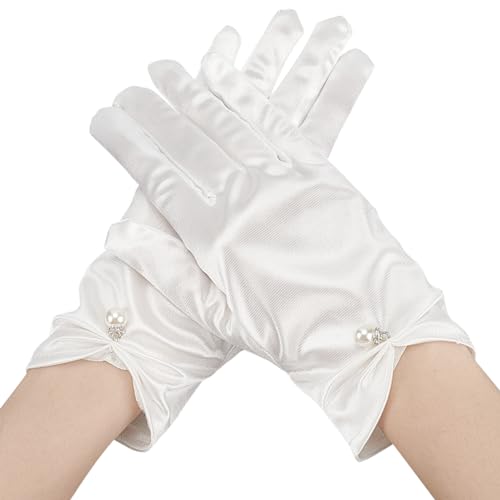 ANATTASOUL Gloves for Bridal Elegant Short Gloves Wrist clothGloves for Wedding Opera Dinner Party (A-Beige)