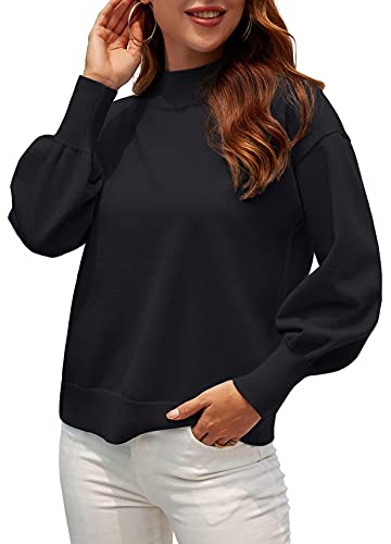 WEACZZY Women's 2025 Fall Fashion Casual Sweaters Mock Neck Long Lantern Sleeve Lightweight Knit Pullover Sweater Tops3