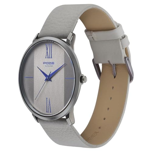 Image of Sonata Poze Quartz Analog Grey Dial Leather Strap Watch for Men-SP70004QL01