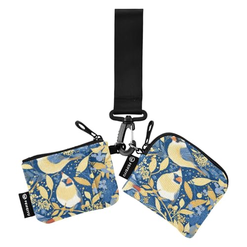 linqin Gold and Silver Northern Birds Women's Coin Wallet Card Holder Slim Portable Women's Money Organizers with Wristle Strap for Ladies Girls 2 Packs