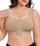 CYDREAM Wireless Front Closure Bra for Women Compression Back Smoothing Post Surgery Bra Adjustable Straps (Light Brown, Large)