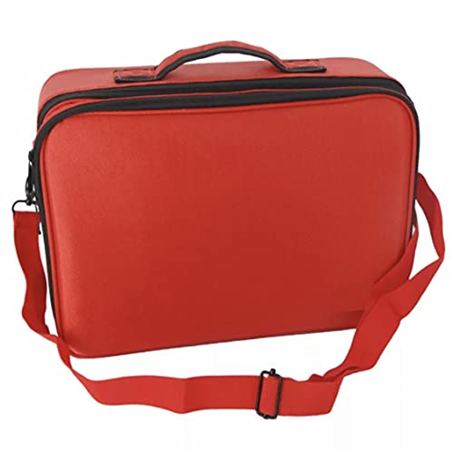 Image of Adson Large Makeup Bag 3 Layers Professional Train Cosmetic Bag Makeup Organizer Case Portable Artist Storage Brush Box with Adjustable Dividers and Strap for Makeup Accessories (Red)
