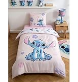 Lilo & Stitch Bettwäsche 135x200 cm – Disney Stitch Kinderbettwäsche Set 2-teilig – 100% Baumwolle – Rosa Deckenbezug & Kopfkissen 80x80 cm – Atmungsaktiv & Weich – Offizielles Disney Merch