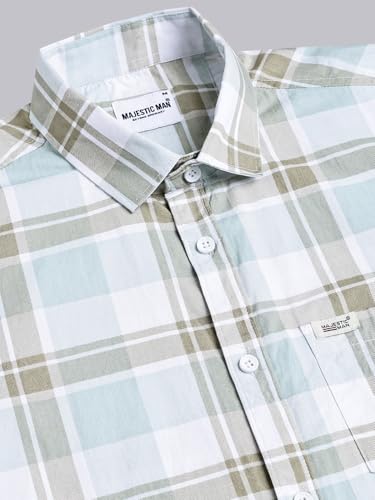 Image of Majestic Man Comfort Slim Fit Pure Cotton Checked Casual Shirt