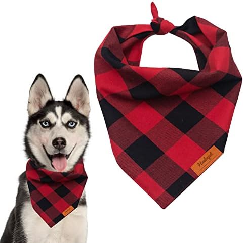 Buffalo Plaid Dog Bandanas 1Pack,Red Plaid Dog Bandanas Scarf Triangle Bibs Kerchief Flannel Thicken Cotton Bandana Accessories for Small Medium Large Dogs and Cats