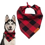 Buffalo Plaid Dog Bandanas 1Pack,Red Plaid Dog Bandanas Scarf Triangle Bibs Kerchief Flannel Thicken