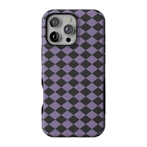 Casely iPhone 16 Pro Case | Harlequin Midnight Diamond | Black and Purple | Bold Protective Design | MagSafe Compatible Design