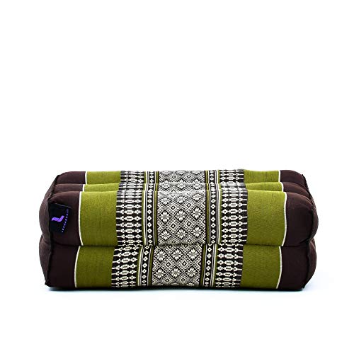 Leewadee Yoga Block – Floor Cushion for Yoga Practice, Meditation Seat Cushion for Workouts Filled with Kapok, 14 x 7 x 5 inches, Brown Green