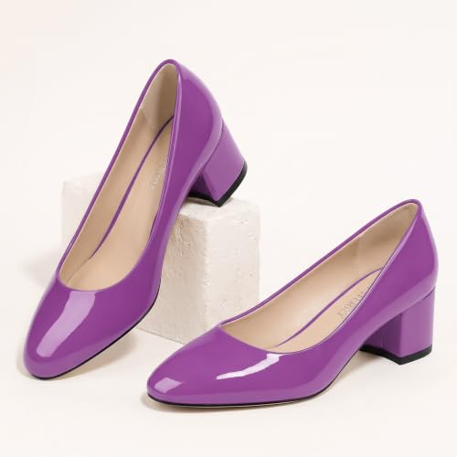 Image of SKYSTERRY Women's Low Heel Dress Pumps Shoes 2 Inch | Low Chunky Block Heel Pumps, Closed Round Toe Heels, Patent Leather Office Work Wedding Pumps Shoes