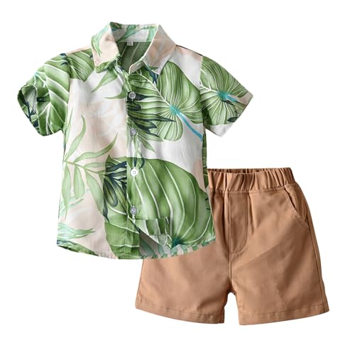Image of KISBINI Toddler Boys Summer Clothes Set Hawaiian Cotton T-Shirt and Shorts Set Dinosaur Sharks Clothing Set
