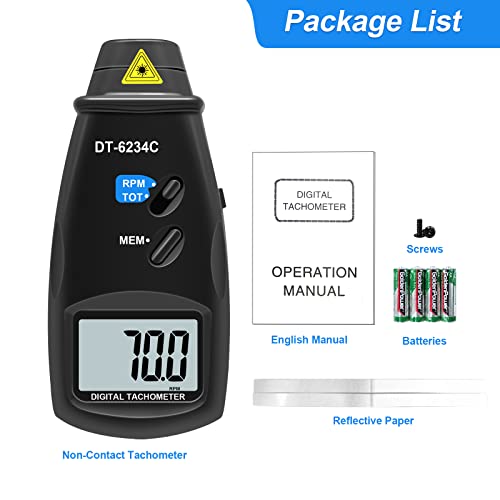 Digital Tachometer, Non-Contact Rpm Gauge Marker 2.5~99,999 Rpm High Precision Tachometer, Easy To Use Digital Photo Laser Tachometer Automatic Memory Max/Min/Last Value For Tires/Fans/Gears Etc. #TOP6