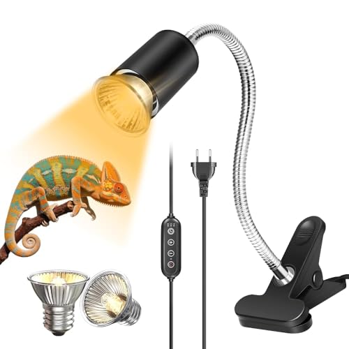 yotutun Lámpara para Tortuga, Lámpara de Reptiles y Anfibios Temperatura Ajustable con 2 Bombillas 50W UVA/UVB y Pinza Giratoria de 360 Grados para Tortuga Lagartos Serpientes Camaleones (Negro)