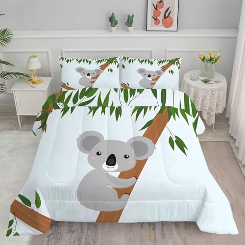 Linfye Piumini Letto Singolo Foglie Di Koala Piumino 4 Stagioni Letto Singolo 135x200 Piumone Autunnale Invernale 135 X 200, Trapunta 200x135, Microfibra Caldo Morbido JS85