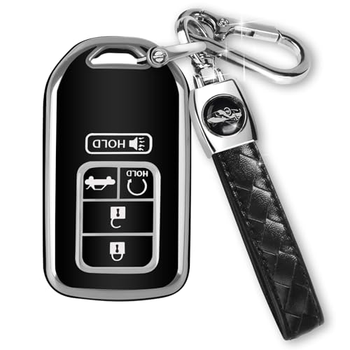 Image of MILD EAST for Honda Key Fob Cover 5 Buttons with Keychain(Black)