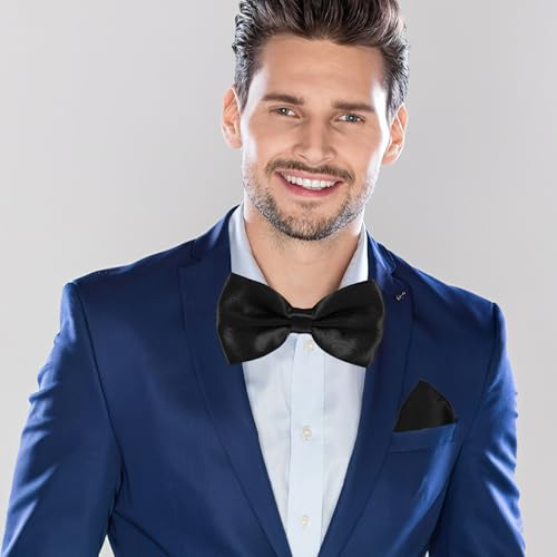 Set de moño para hombre con fajín y pañuelo negro miniatura 5