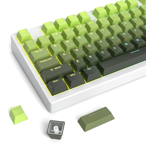 Image of PBT Gradient Green Keycaps, Shine Through Cherry Profile Keycaps, Double Shot Custom Minimalist Style for MX Switched Mechanical Keyboard