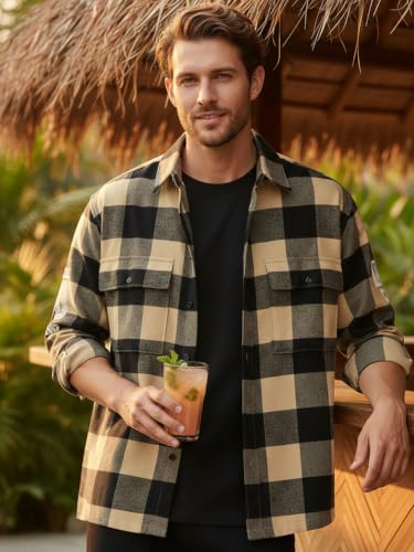 Image of Bewakoof Men's 100% Cotton Checked Oversized Fit Collar Shirt