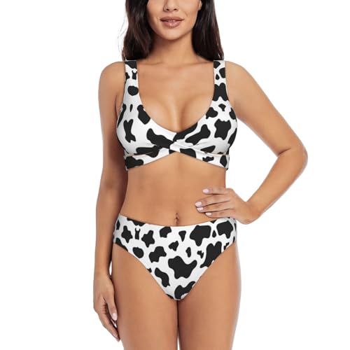 Bikini de leopardo blanco y negro para mujer con corte de pierna alta