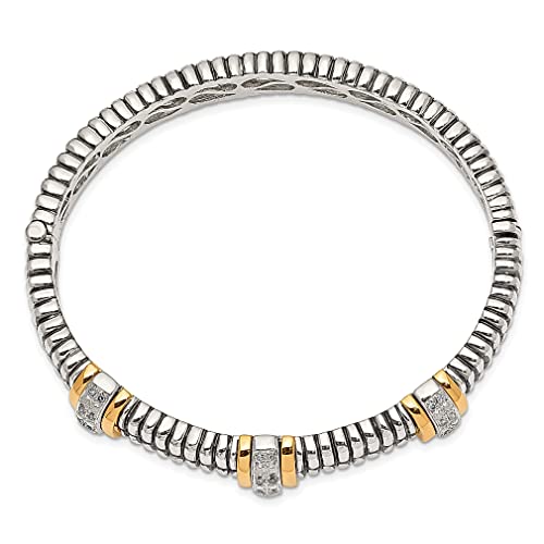 925 Sterling Silver 14K Accent 1/4Ct. Diamond Hinged Bangle Bracelet Cuff Expandable Stackable Fine Jewelry For Women Gifts For Her #TOP1