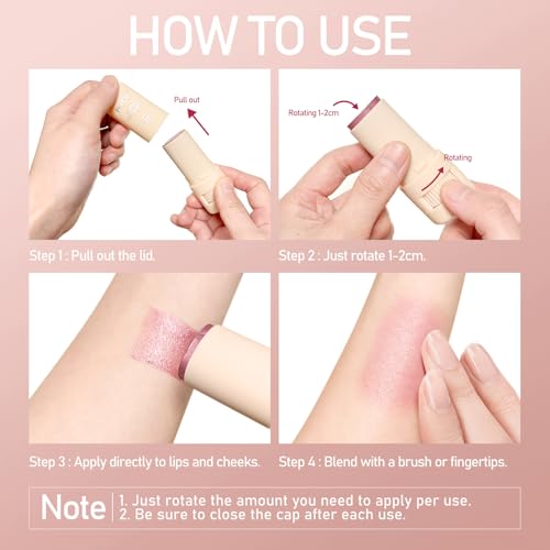 KYDA Mineral Color Balm, SPF 35, Creamy Blendable Color for Lips&Cheeks, Buildable Shimmer Finish, Lightweight Formula, Multiuse Makeup Stick, BLUSH