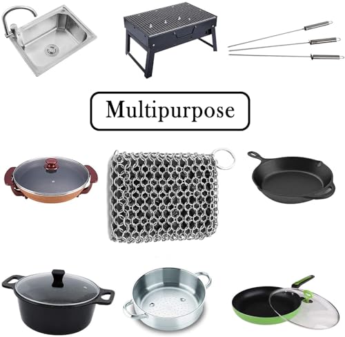 Image of Fine & Smooth Cast Iron Scrubber 316 Stainless Steel with Silicone Insert Durable Chain Cleaner Cleaner for All Types of Griddles Pots Skillet Grills Kitchen Cookware BBQ Tools & Ovens (Fine Black)