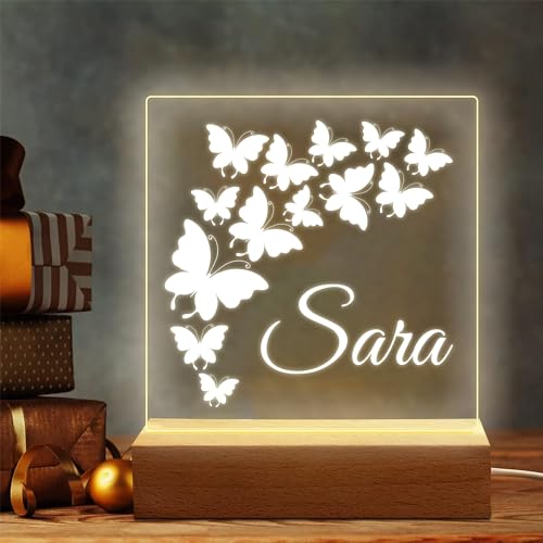 Stileitaliano lampada personalizzata con nome luce regolabile notturna per bambini led camera da letto notte (Farfalle)